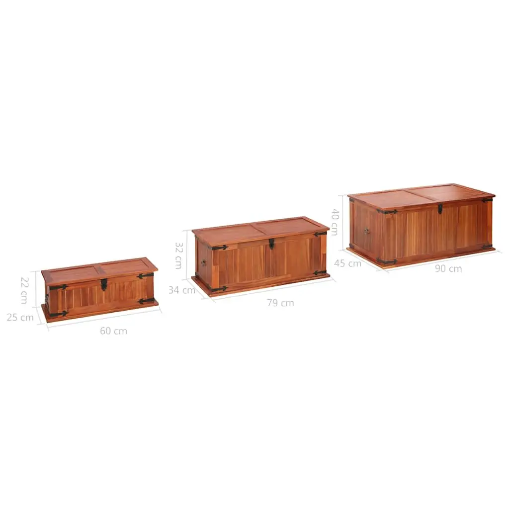 Storage Chests Brown 3 Piece Solid Acacia Wood Handmade with Front Latch and Side Handles