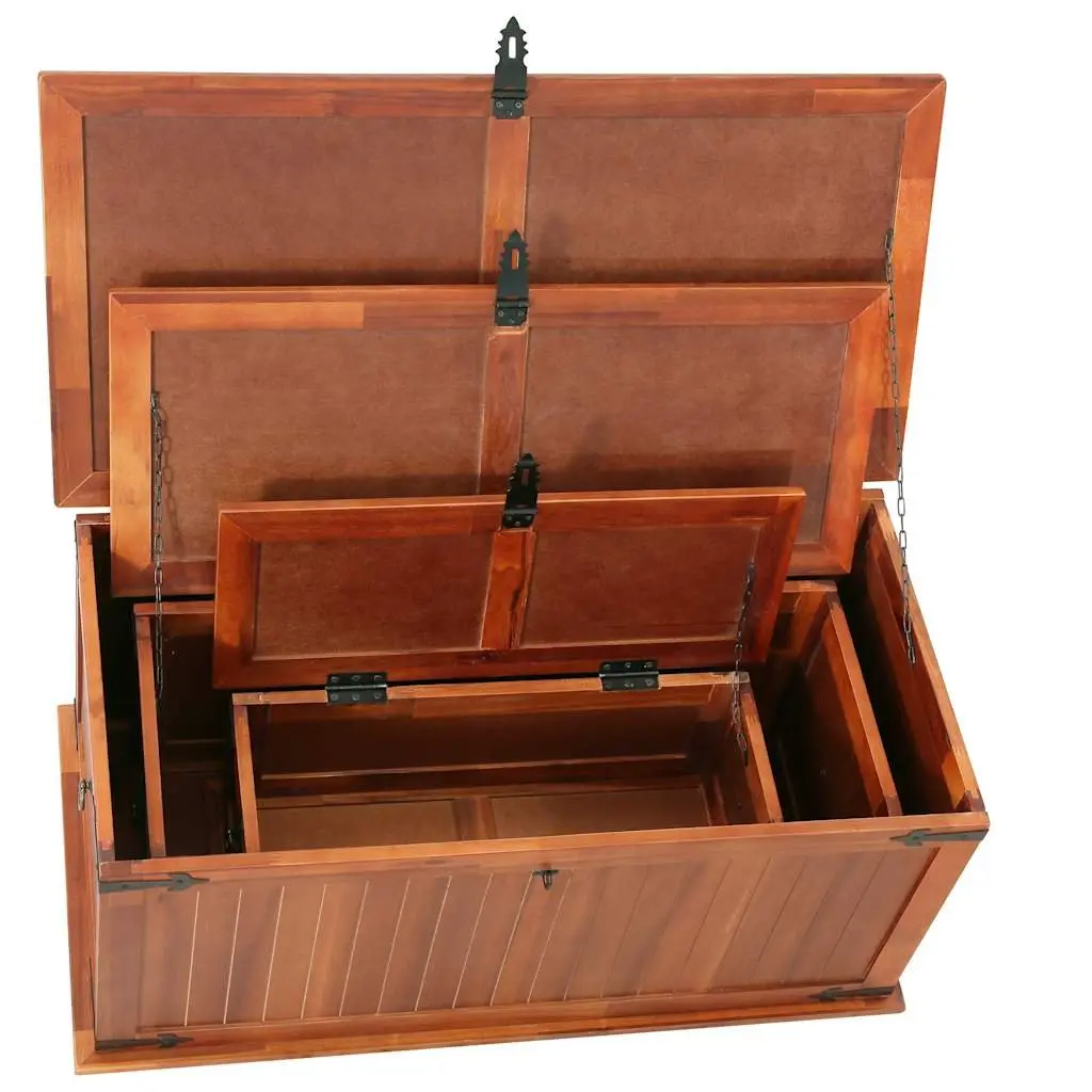 Storage Chests Brown 3 Piece Solid Acacia Wood Handmade with Front Latch and Side Handles