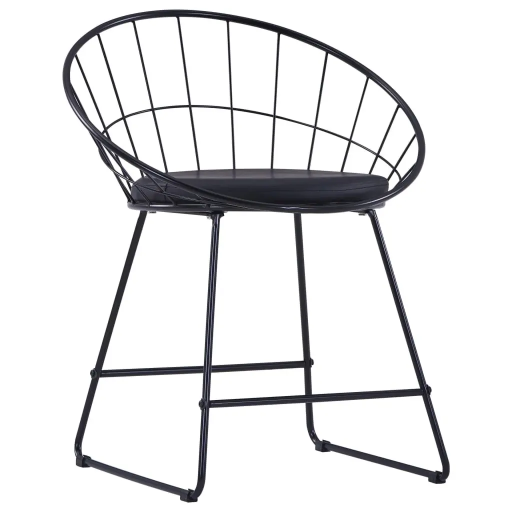 Dining Chairs Black 2 Pieces Faux Leather Cushion Steel Frame