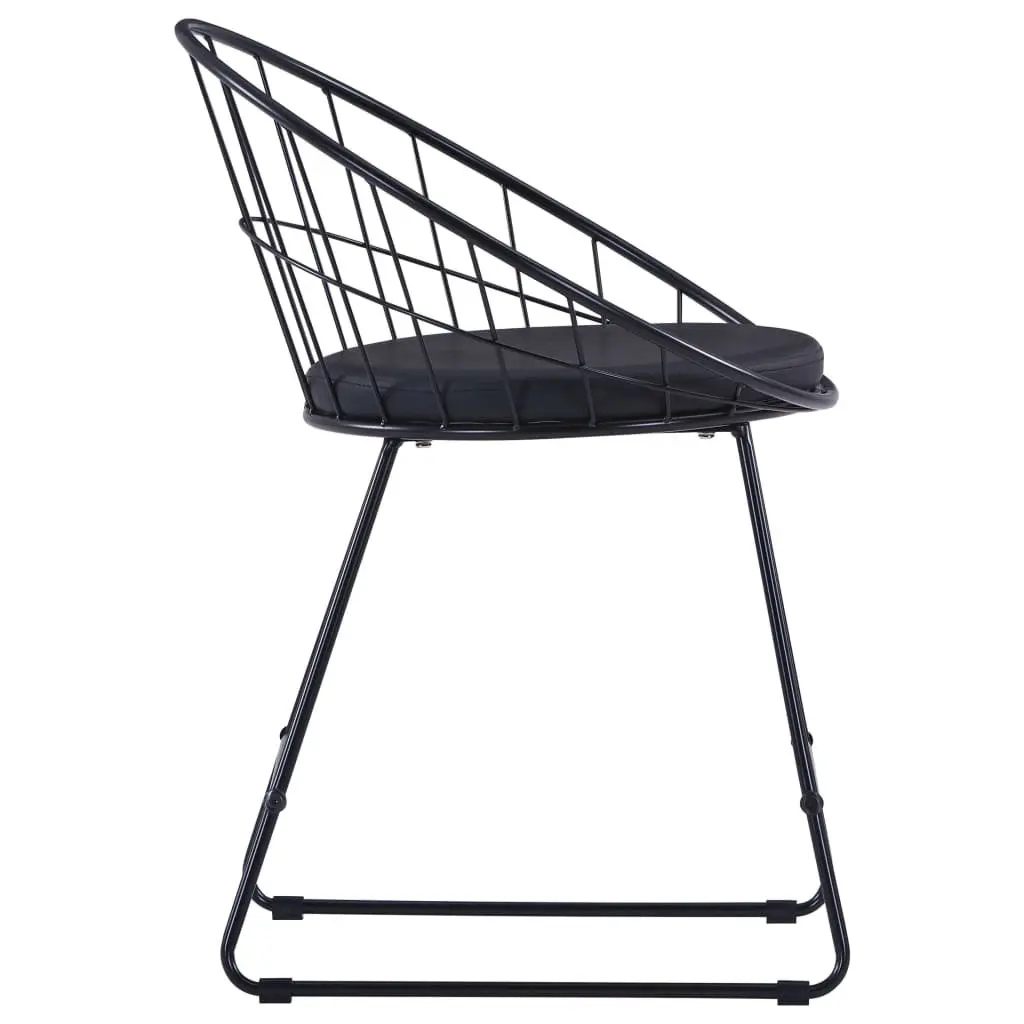Dining Chairs Black 2 Pieces Faux Leather Cushion Steel Frame