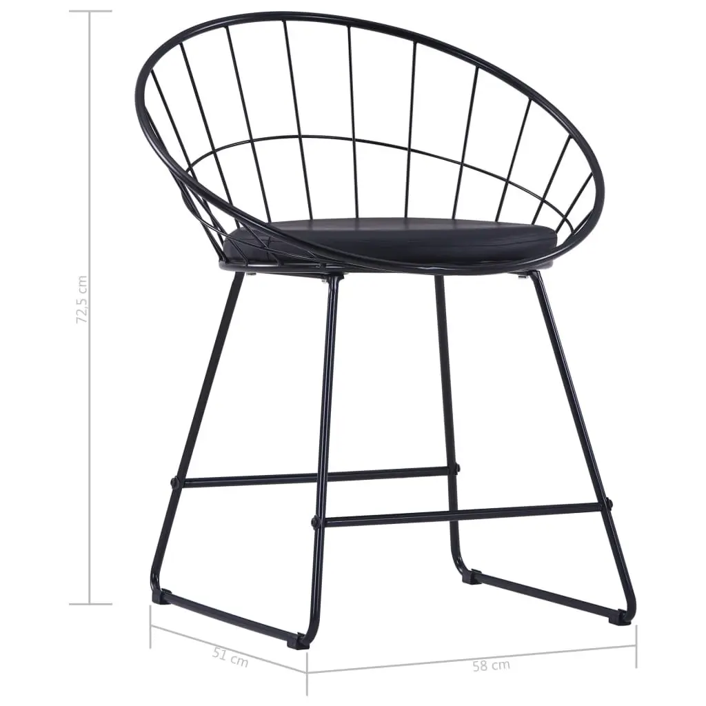 Dining Chairs Black 2 Pieces Faux Leather Cushion Steel Frame