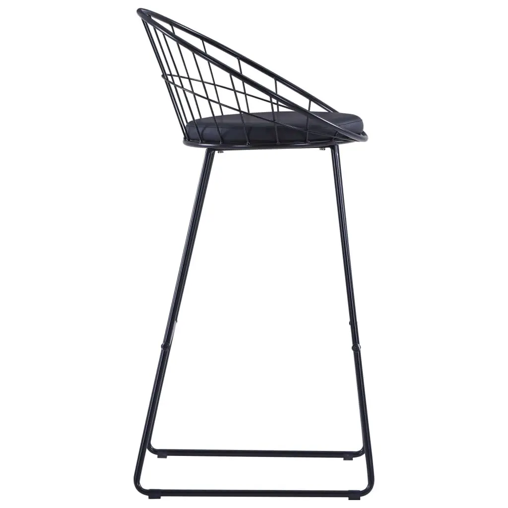 Bar Stools Black Faux Leather 2 Piece Cushioned Seating
