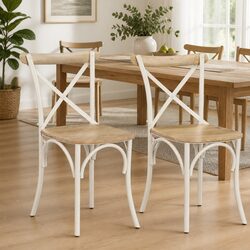 Dining Chair Set 2 Piece Kitchen Furniture White Solid Mango Wood Open Back