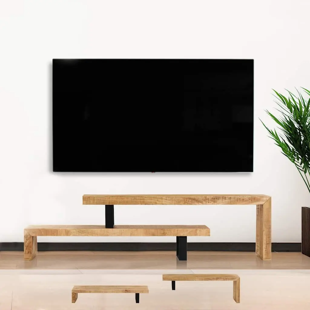 TV Stand Solid Mango Wood Brown Living Room Media Entertainment Cabinet Unit