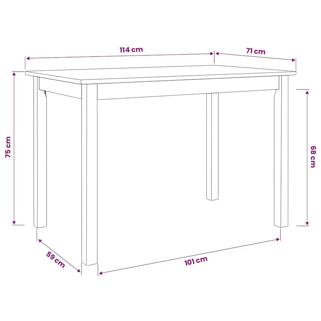 Dining Table Solid Rubber Wood 114x71x75cm Easy to Clean White Kitchen Furniture