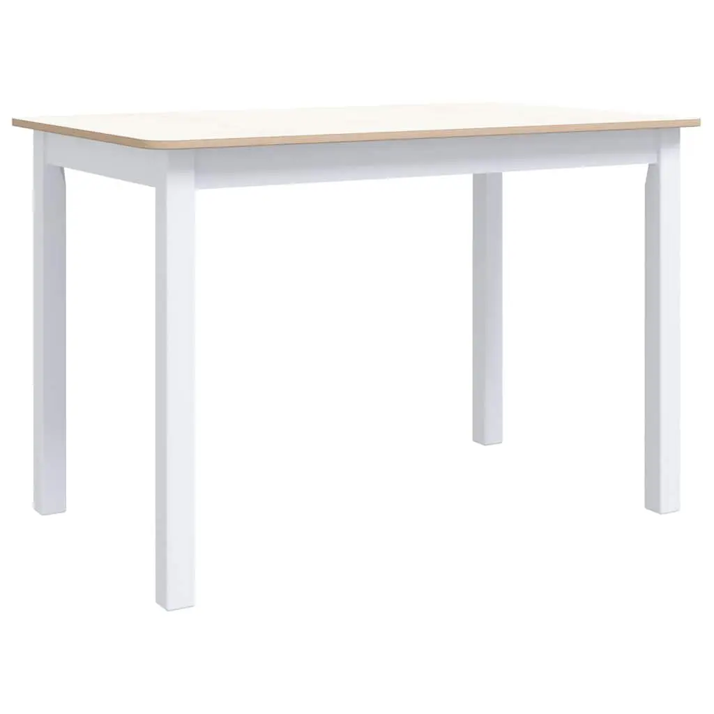 Dining Table White Brown 114x71x75cm Solid Rubber Wood Durable Frame Easy Maintenance