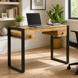 Solid Mango Wood Desk with Drawers 110x50x77 cm