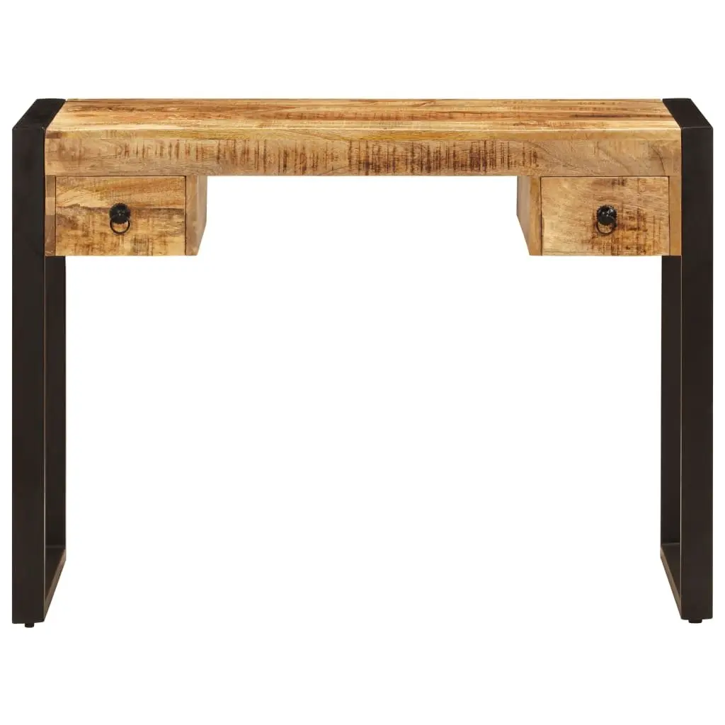Solid Mango Wood Desk Brown 110x50x77 cm with 2 Drawers and Reinforced Steel Frame for Home Office Use