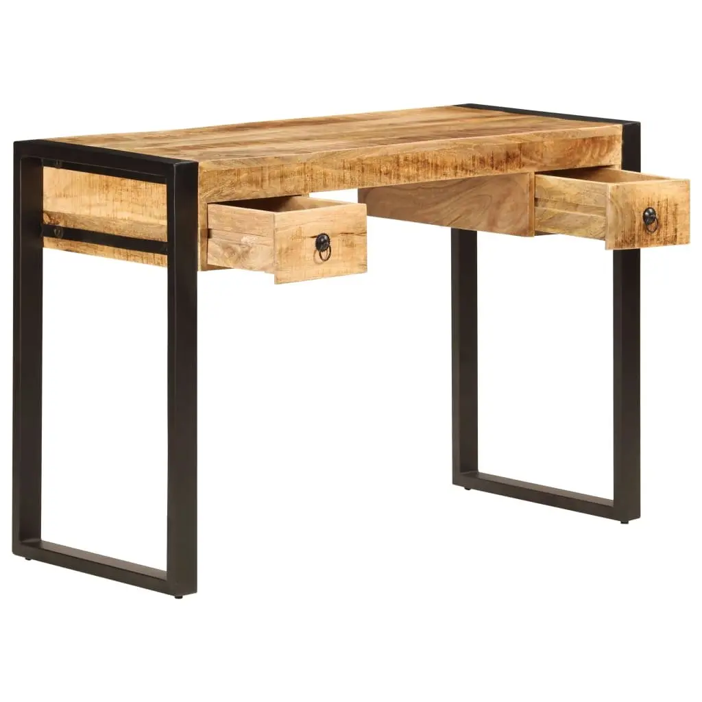 Solid Mango Wood Desk Brown 110x50x77 cm with 2 Drawers and Reinforced Steel Frame for Home Office Use
