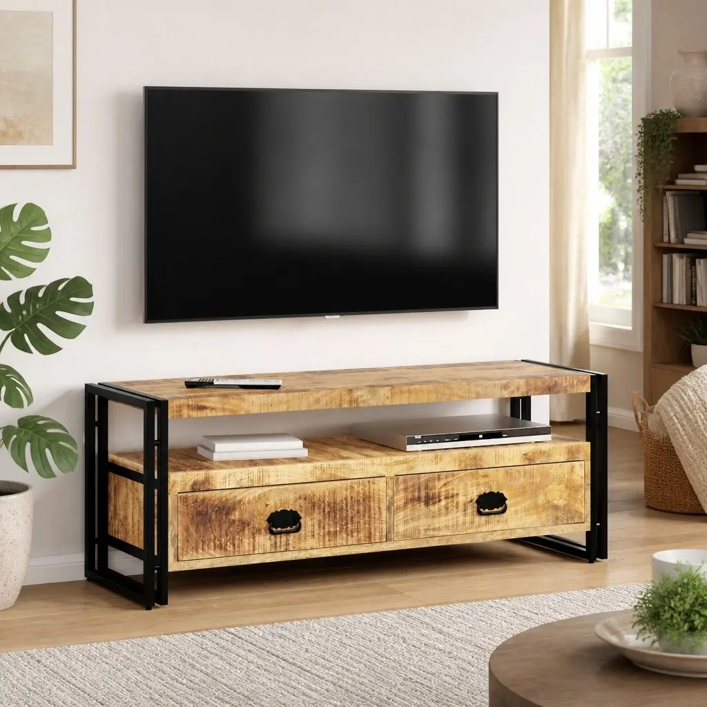 TV Cabinet Brown 120x35x45 cm Solid Mango Wood Vintage Style Storage Unit
