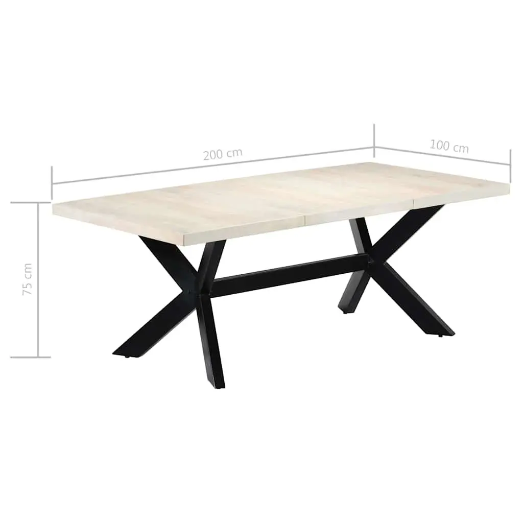 Dining Table White 200x100x75 cm Solid Mango Wood Modern Style
