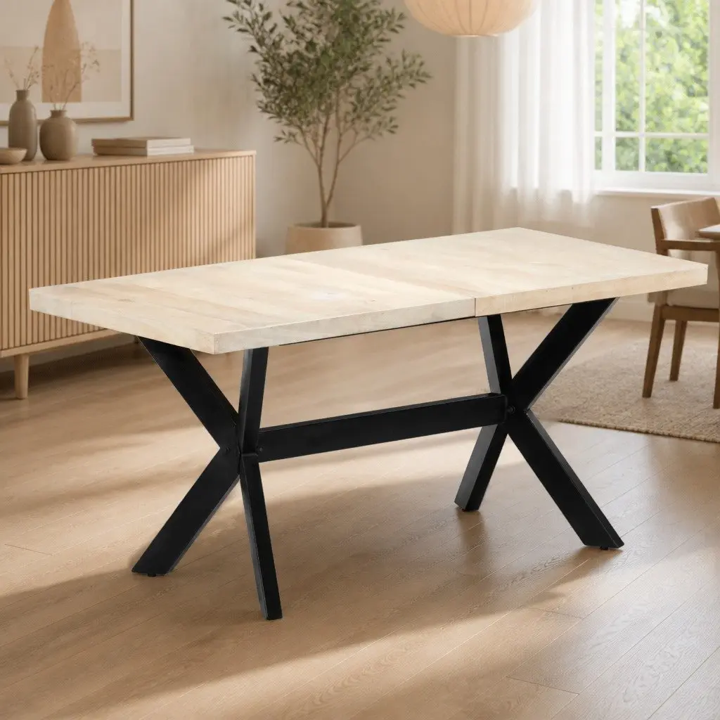 Dining Table White 160x80x75 cm Solid Mango Wood Industrial Style Furniture