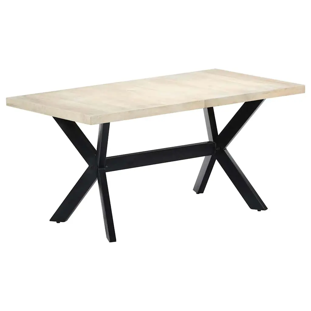 Dining Table White 160x80x75 cm Solid Mango Wood Industrial Style Furniture