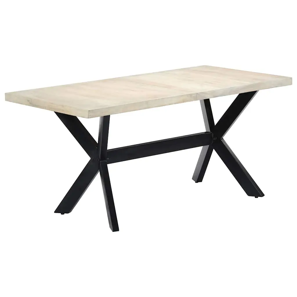 Dining Table White 160x80x75 cm Solid Mango Wood Industrial Style Furniture