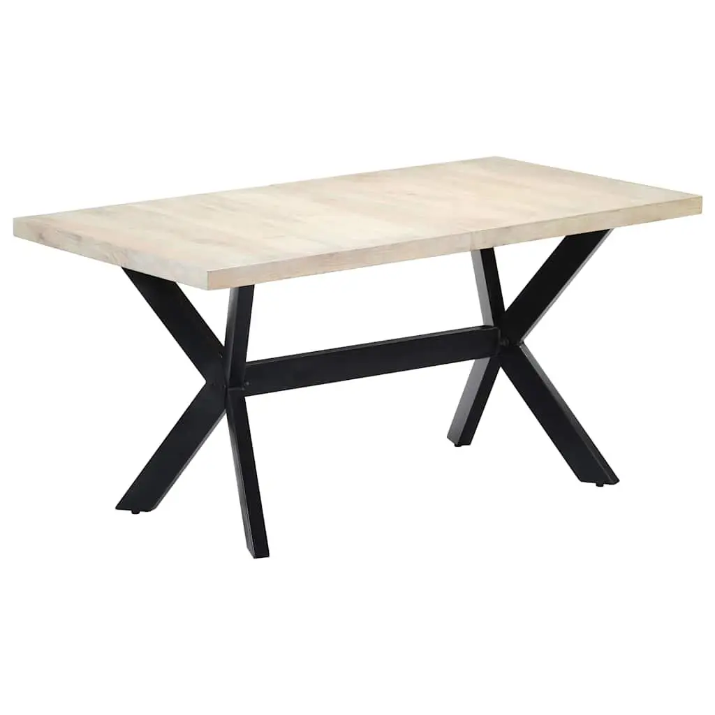Dining Table White 160x80x75 cm Solid Mango Wood Industrial Style Furniture