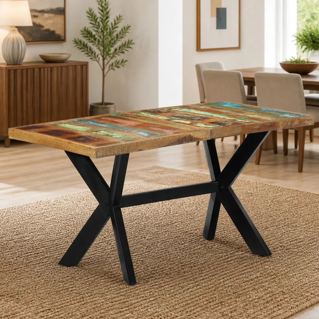 Dining Table Multicolour 140x70x75 cm Solid Reclaimed Wood Steel Frame Industrial Style