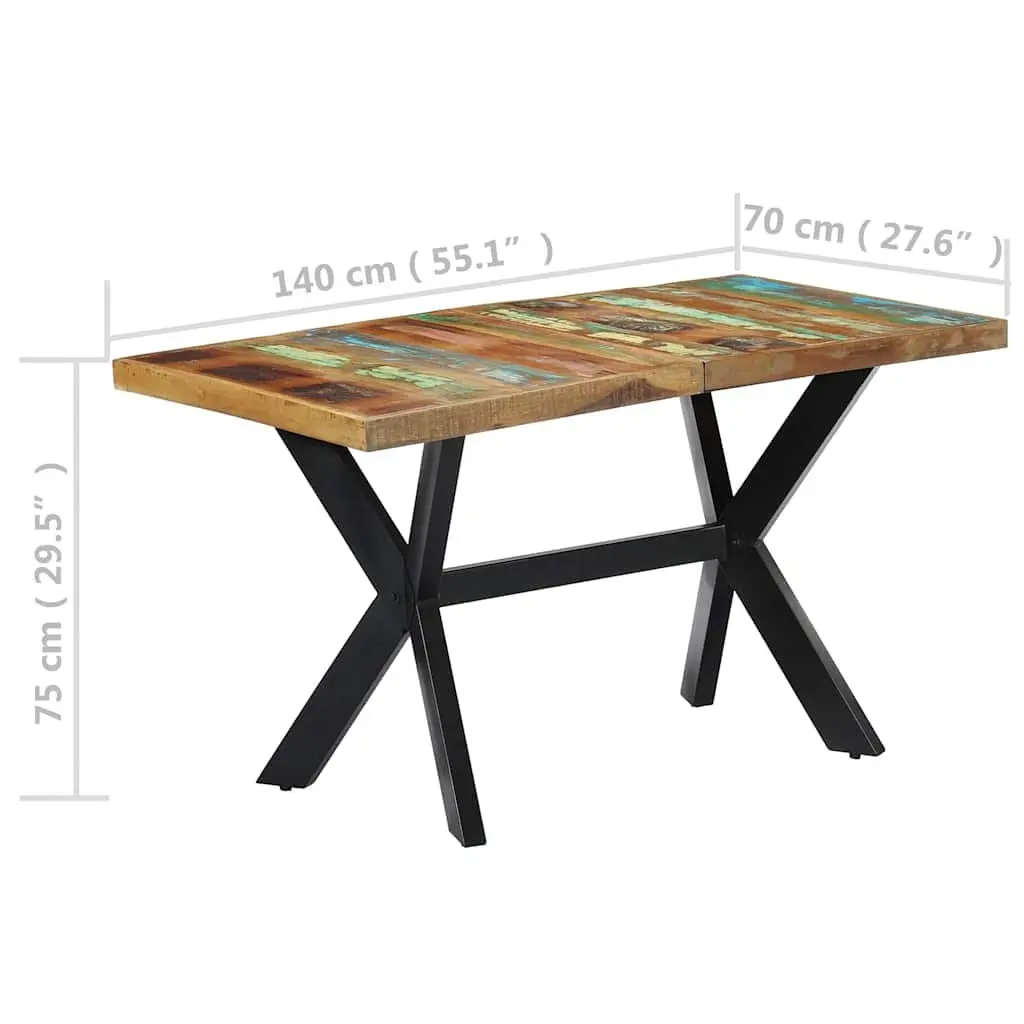 Dining Table Multicolour 140x70x75 cm Solid Reclaimed Wood Steel Frame Industrial Style