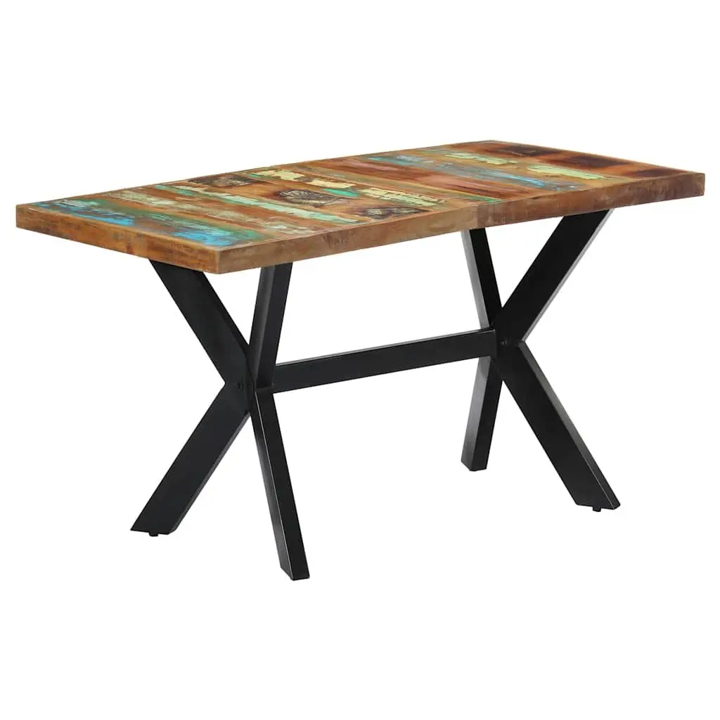 Dining Table Multicolour 140x70x75 cm Solid Reclaimed Wood Steel Frame Industrial Style