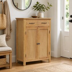 Compact Shoe Cabinet: Brown Solid Wood with 4 Shelves