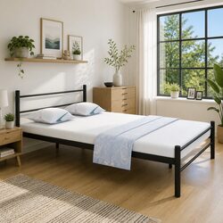 Compact Black Double Bed Frame for Comfortable Sleep