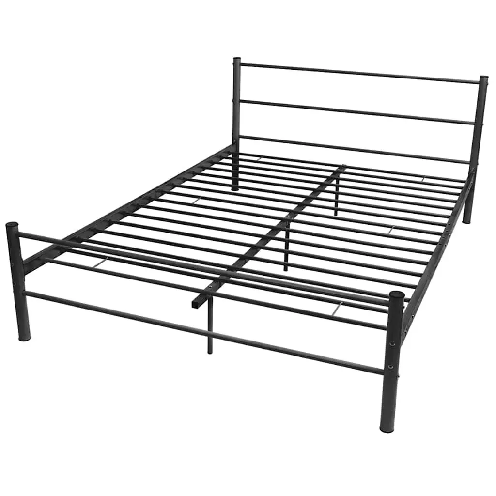 Double Bed Frame Black Metal Slatted Base Bedroom Furniture No Mattress