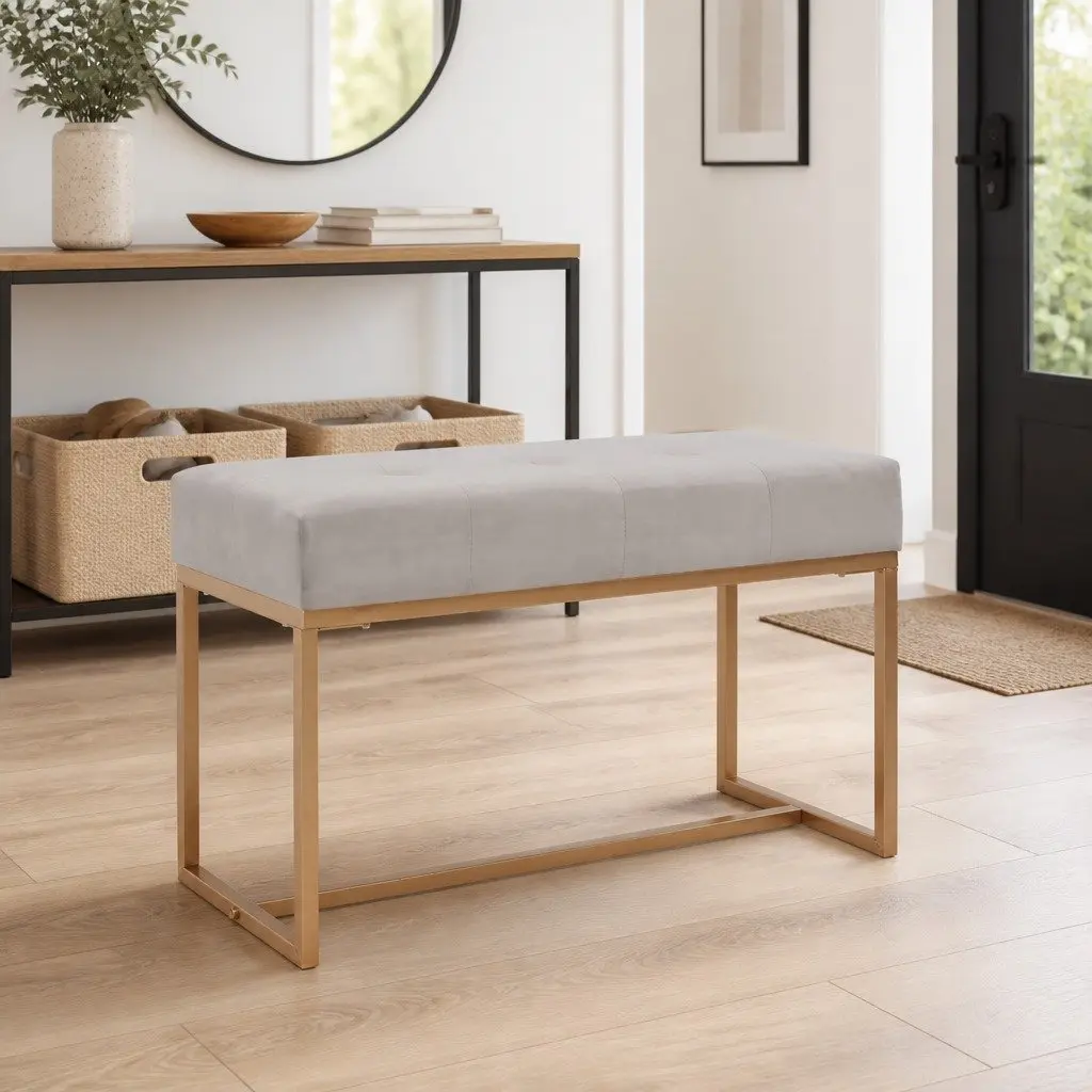 Bench Grey 80cm Velvet Upholstered Seating for Hallway Entryway Living Room