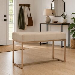 Beige Velvet Bench 80cm Upholstered Entryway Hallway Living Room Seating