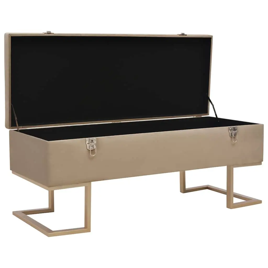 Storage Bench Beige Velvet 105 cm Upholstered Entryway Seating with Compartment