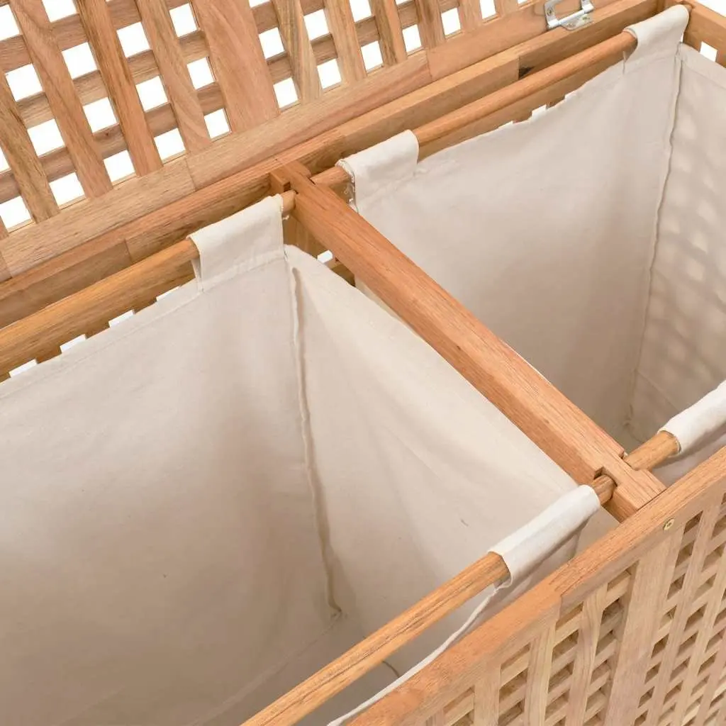 Wooden Laundry Bin with Two Compartments Brown Storage Basket Bedroom Bathroom