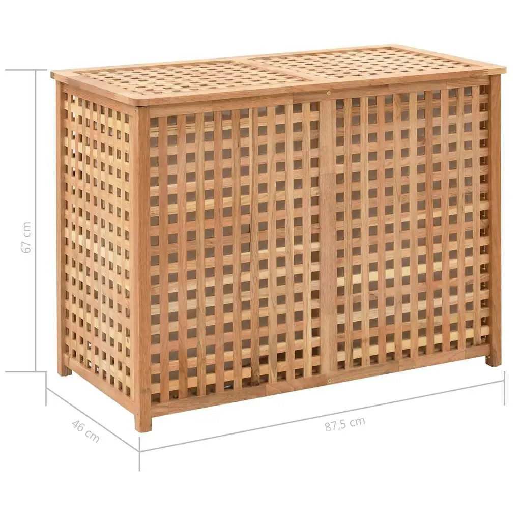 Wooden Laundry Bin with Two Compartments Brown Storage Basket Bedroom Bathroom