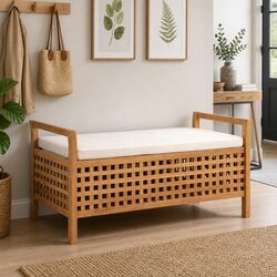 Storage Bench 93x49x49cm Solid Wood Hallway Entryway Padded Seat Cushion