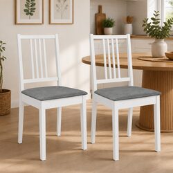 Dining Chairs 2 pcs White Solid Wood Kitchen Seat Cushion Backrest Furniture