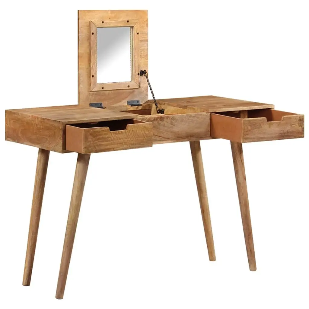 Dressing Table Brown 112x45x76 cm Solid Mango Wood with Mirror 2 Drawers 4 Compartments