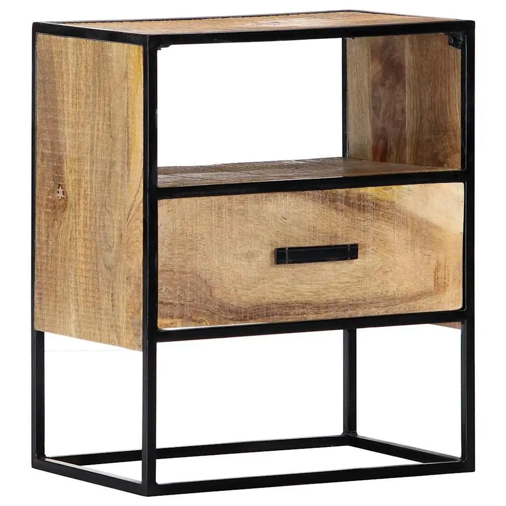 Bedside Table Brown 40x30x50cm Solid Mango Wood with Steel Legs