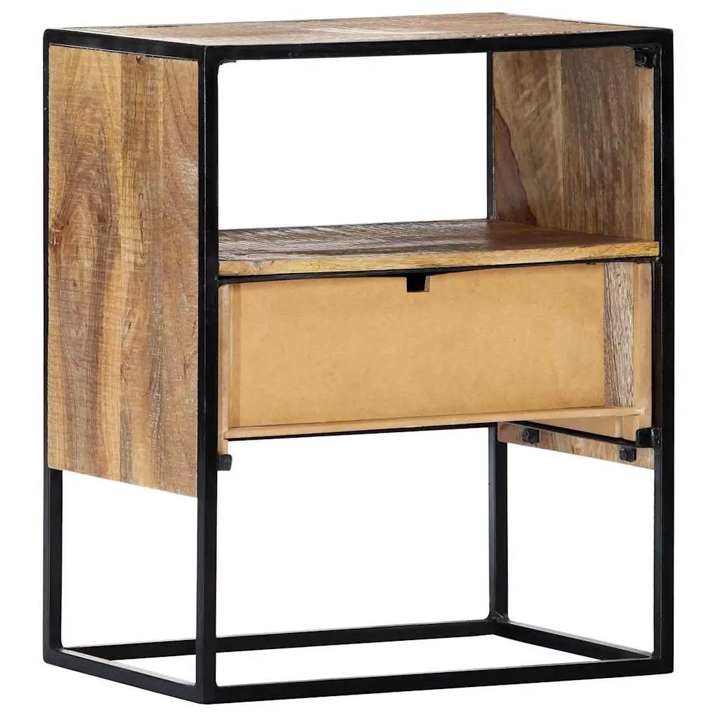 Bedside Table Brown 40x30x50cm Solid Mango Wood with Steel Legs