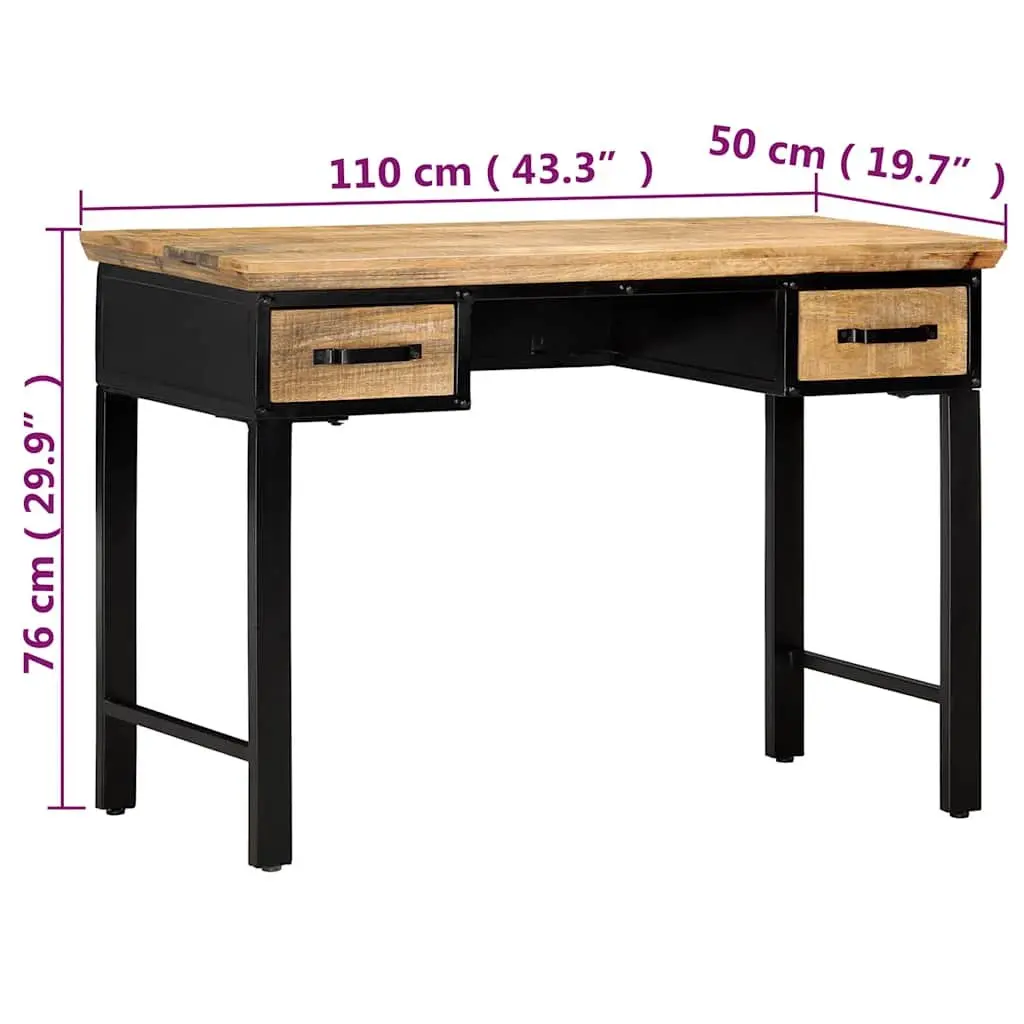 Writing Desk Brown 110x50x76 cm Solid Wood with 2 Drawers Storage