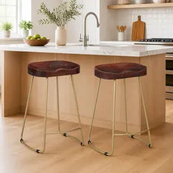 Solid Mango Wood Bar Stools - 2 pcs with Vintage Appeal