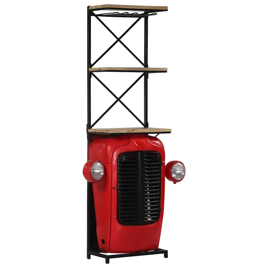 Wine Cabinet Red 49x31x172cm Solid Mango Wood 2 Shelves 9 Bottle Holders