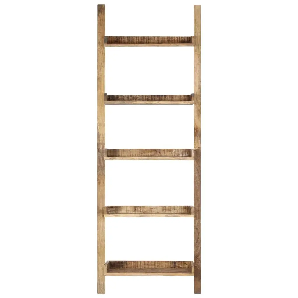 5-Tier Ladder Shelf Brown Solid Mango Wood Display Rack for Books Plants and Decor