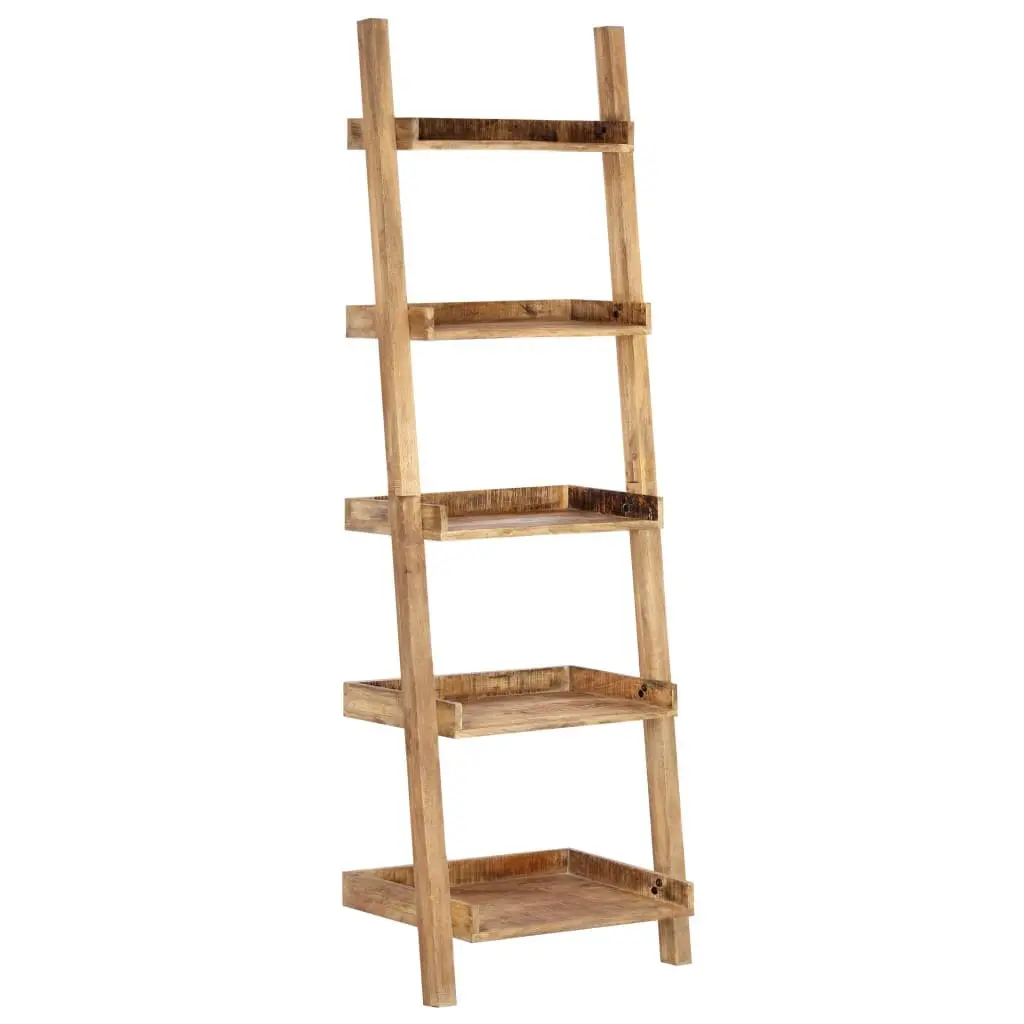 5-Tier Ladder Shelf Brown Solid Mango Wood Display Rack for Books Plants and Decor