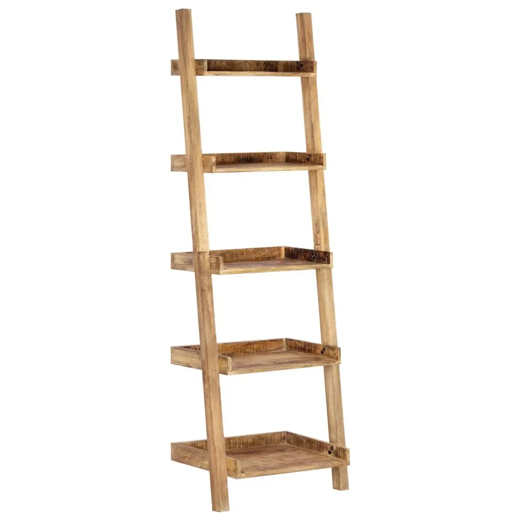 5-Tier Ladder Shelf Brown Solid Mango Wood Display Rack for Books Plants and Decor