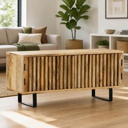 Compact Solid Mango Wood TV Cabinet, 90x30x40 cm