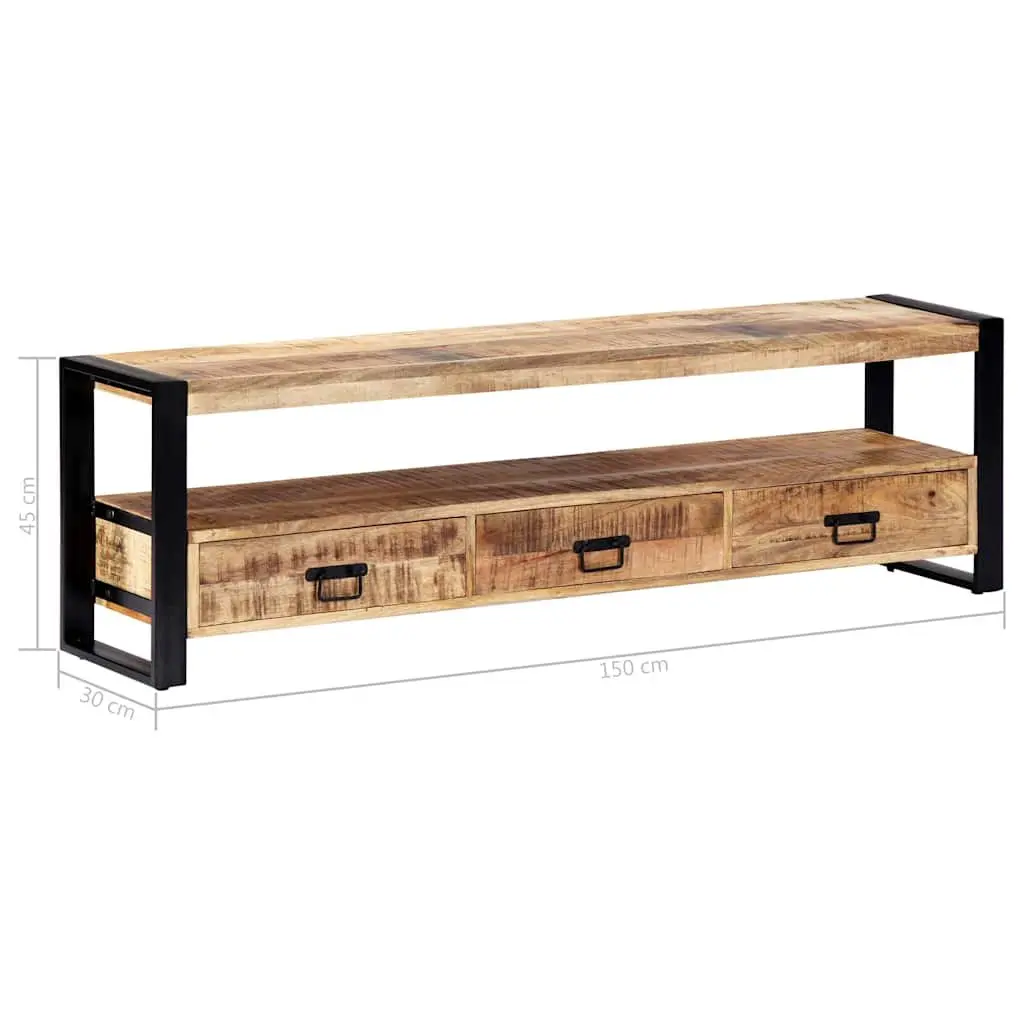 TV Cabinet 150x30x45 cm Solid Mango Wood Rustic Lowboard Storage Drawers