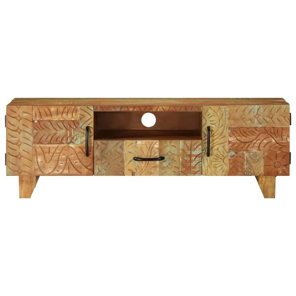 TV Cabinet Brown 120x30x40 cm Solid Reclaimed Wood Hand Carved Doors Drawer Storage