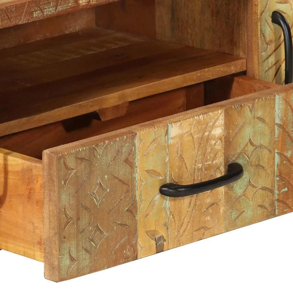 TV Cabinet Brown 120x30x40 cm Solid Reclaimed Wood Hand Carved Doors Drawer Storage