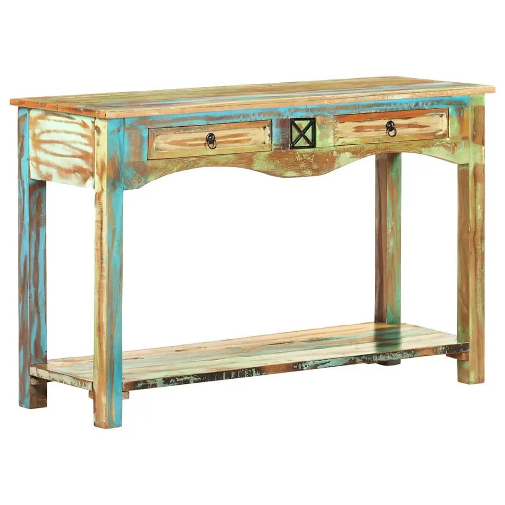 End Table Multicolour 120x40x75cm Solid Reclaimed Wood Drawers Shelf