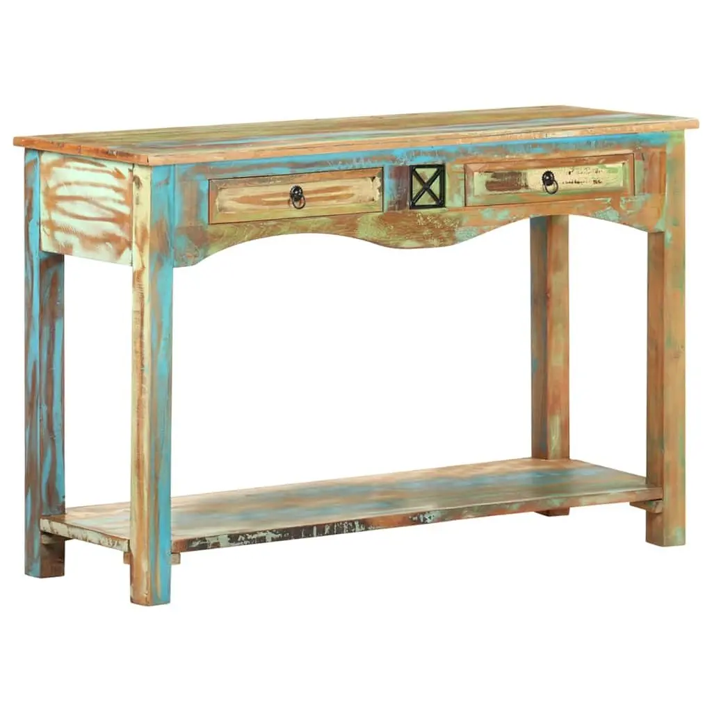 End Table Multicolour 120x40x75cm Solid Reclaimed Wood Drawers Shelf