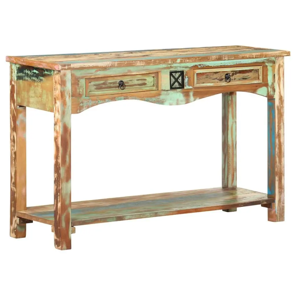 End Table Multicolour 120x40x75cm Solid Reclaimed Wood Drawers Shelf