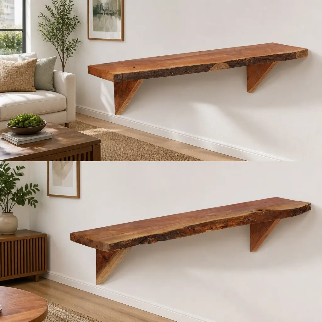 Wall Shelves Brown 90x20x18 cm Solid Acacia Wood Rustic Storage Display 2 Piece