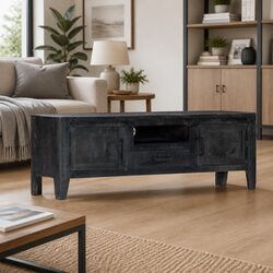 Black TV Cabinet Storage Unit 118x30x40cm